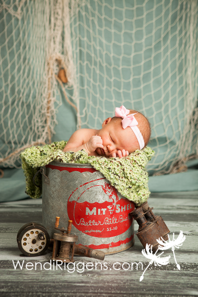 Fishing fisherman newborn baby girl by Wendi Riggens Photography Burlington Iowa